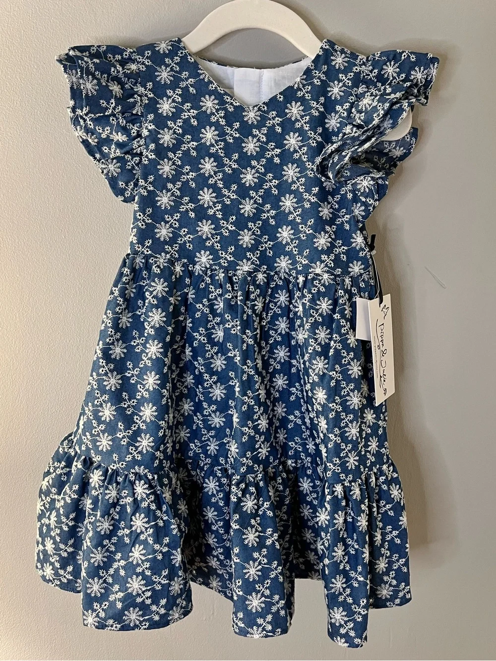 Pippa & Julie Blue Floral Embroidered Girls Dress NWT